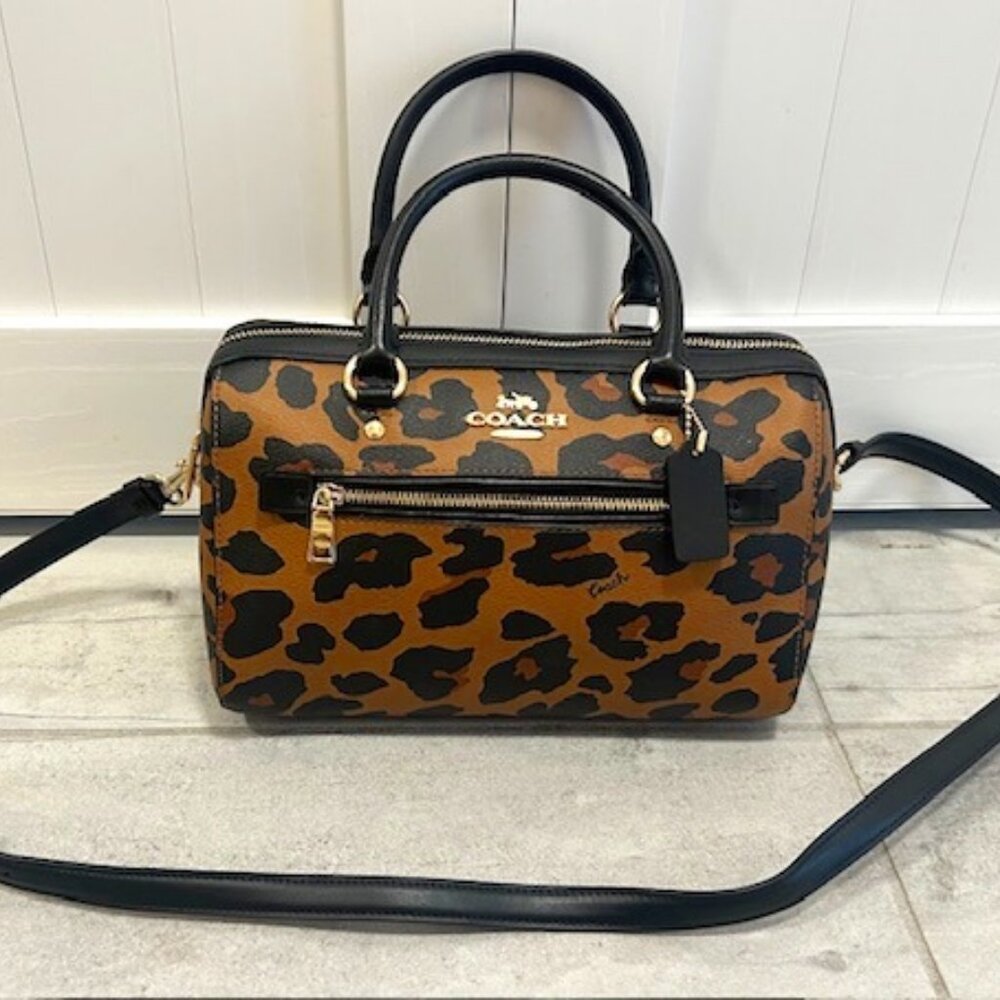 Coach Rowan Satchel In Signature Canvas With Leopard Print